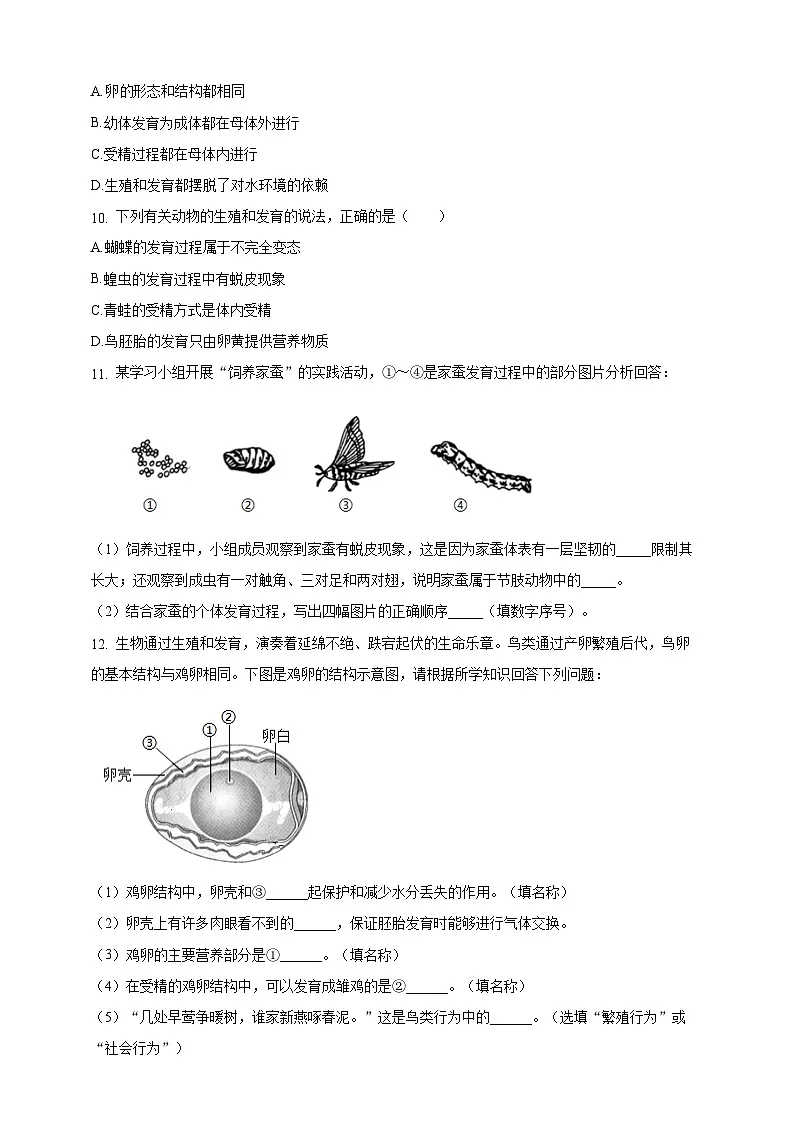6.15.2 动物的生殖和发育-分层作业(含答案)--北师大版生物八年级上册第2页