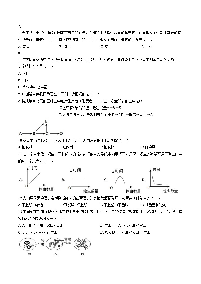 江苏省徐州市贾汪区五校联考2025_2026学年七年级上学期第二次限时作业生物试题(文字版含答案)第2页