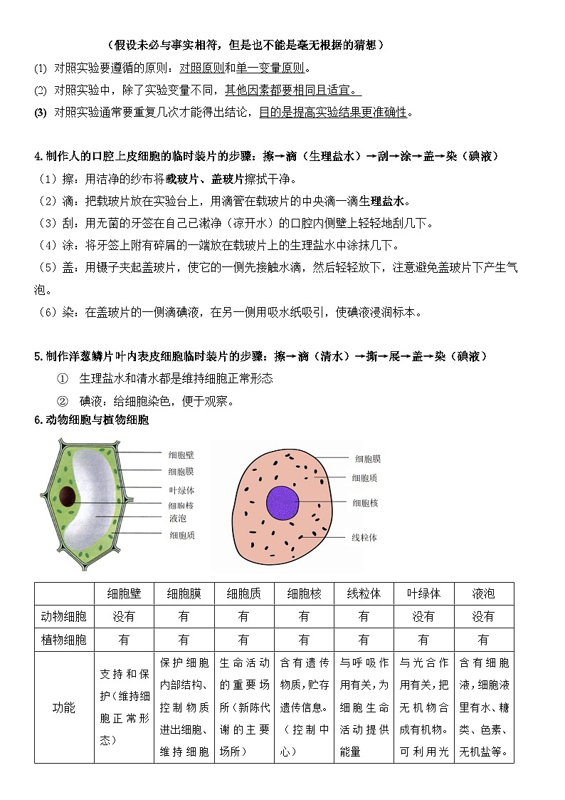 苏教版(2024)七年级上册生物期末复习知识点考点提纲 讲义第3页