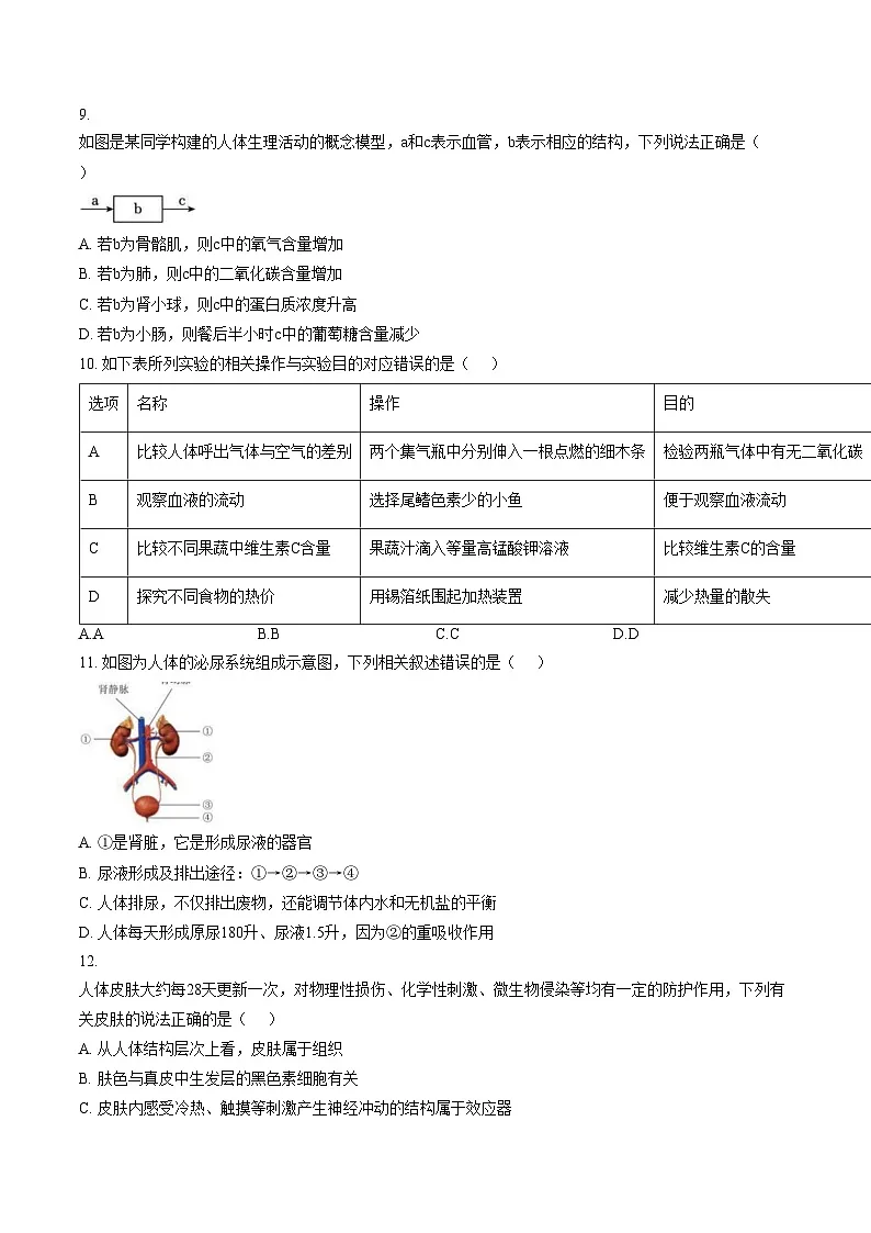山东省滨州市滨城区北镇中学实验初中部2025_2026学年八年级上学期第二次月考生物试题(文字版,含答案)第3页