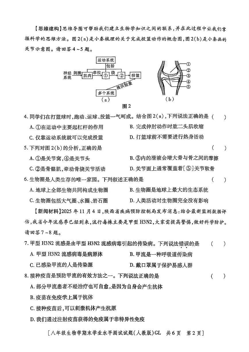 陕西省西安理工大学附属中学2025-2026学年八年级上学期期末生物试题第2页