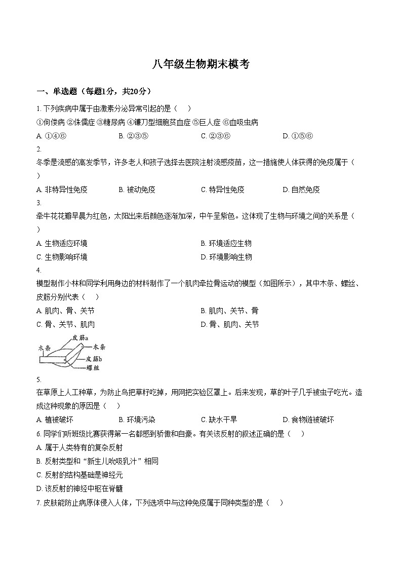 河南省驻马店市汝南县一中,县二中,县三中联考2025_2026学年八年级上学期1月期末生物试题(文字版,含答案)第1页