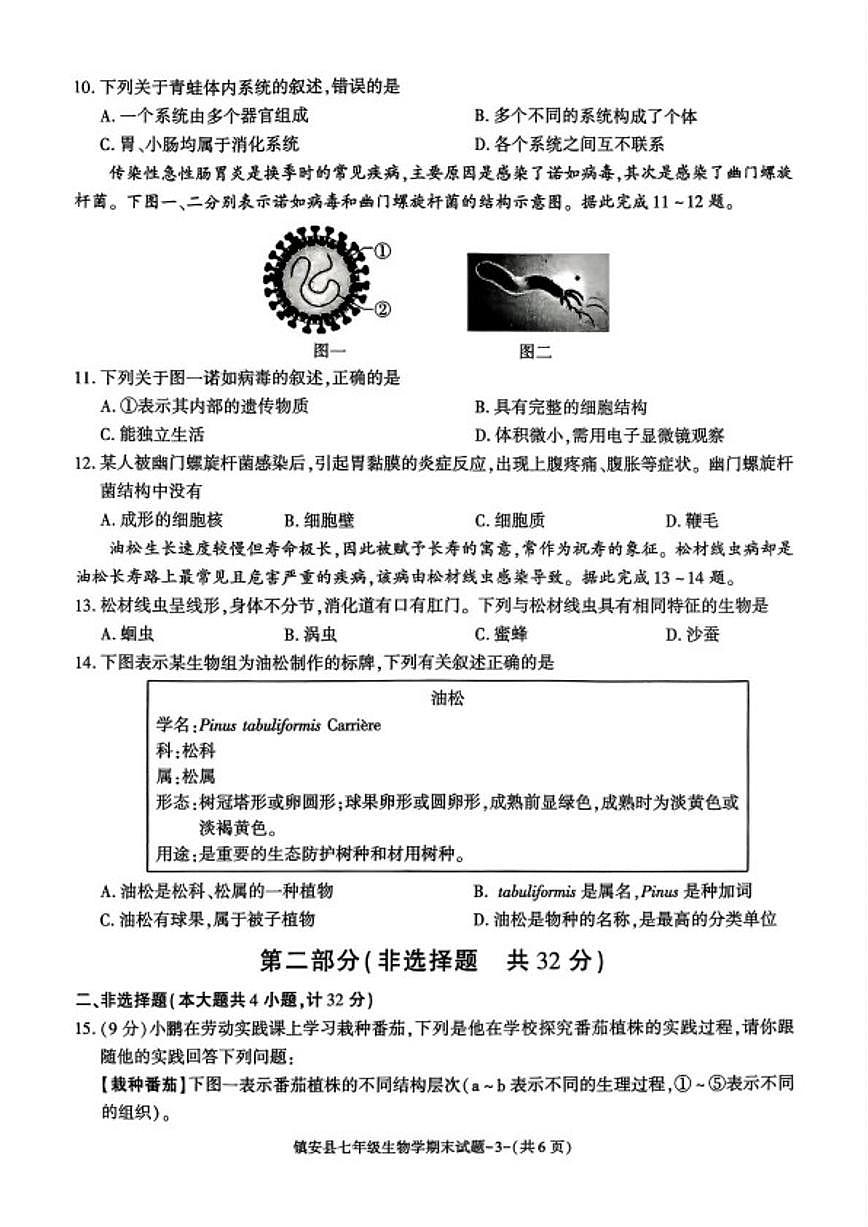 2025-2026学年陕西省商洛市镇安县第一学期期末考试七年级生物学试题第3页