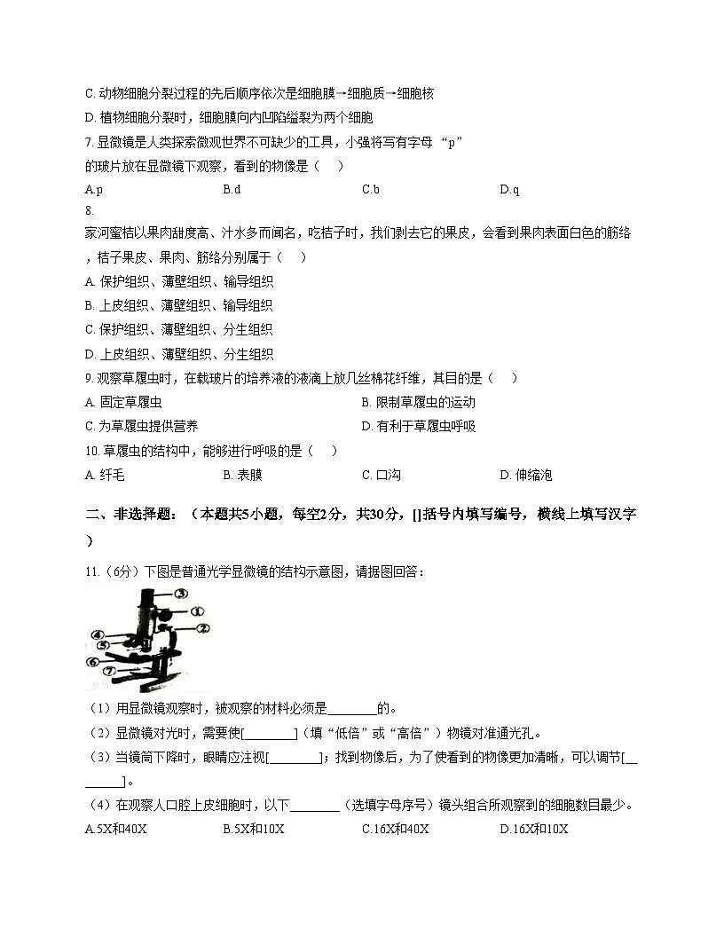 甘肃省平凉市崆峒区联考2025_2026学年七年级上学期11月期中考试生物试卷(文字版,含答案)第2页