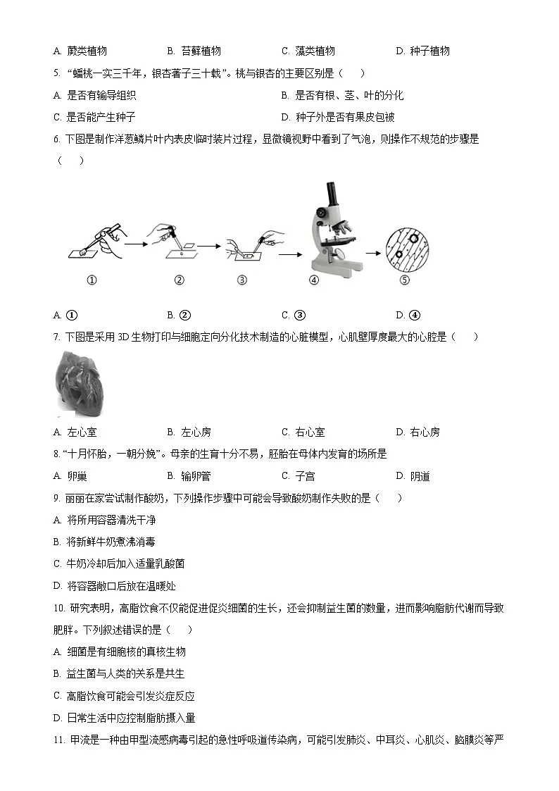 2025年广东省湛江市中考一模生物试题(原卷版)-A4第2页
