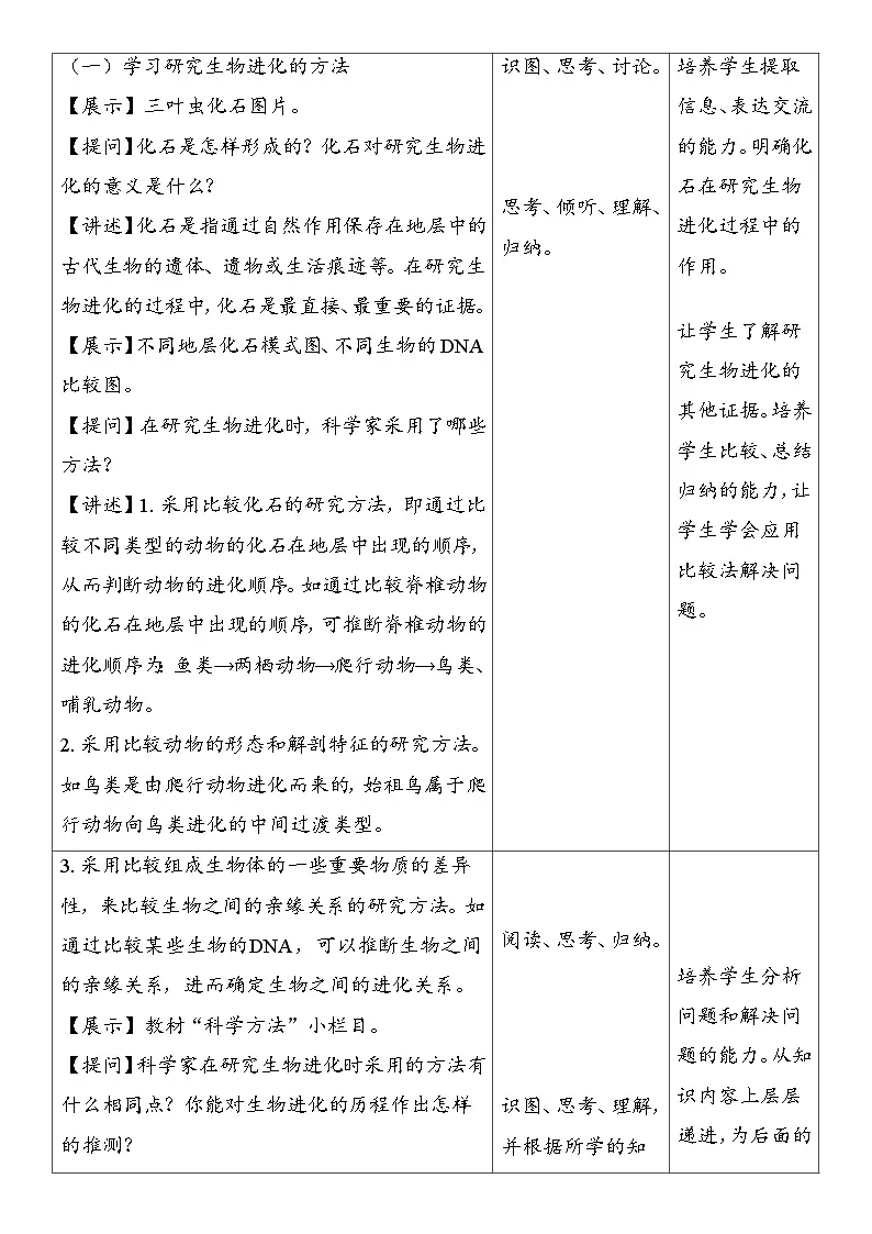 6.3.2 生物进化的历程 教案 (表格式)2025-2026学年度人教版生物八年级下册第2页
