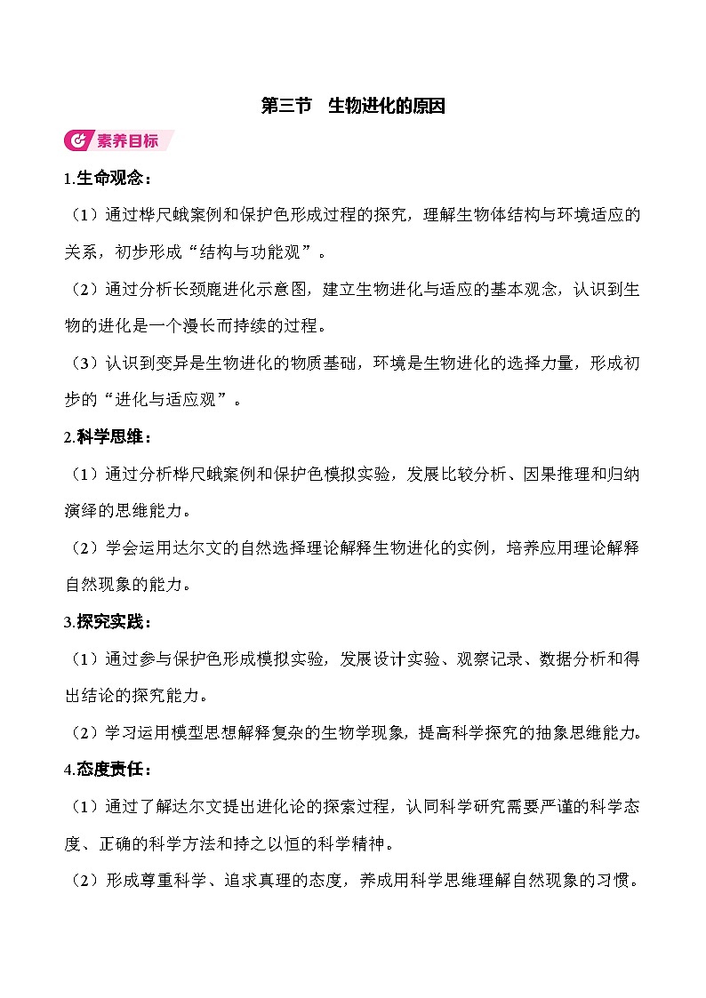 6.3.3 生物进化的原因 (表格式教案)2025-2026学年人教版(2024)生物八年级下册第1页