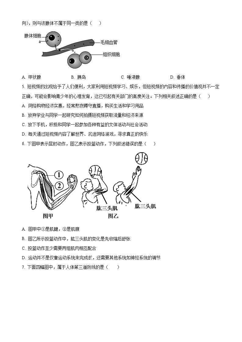 湖北省武汉市蔡甸区2025-2026学年八年级上学期期末生物学试题(原卷+解析)第2页