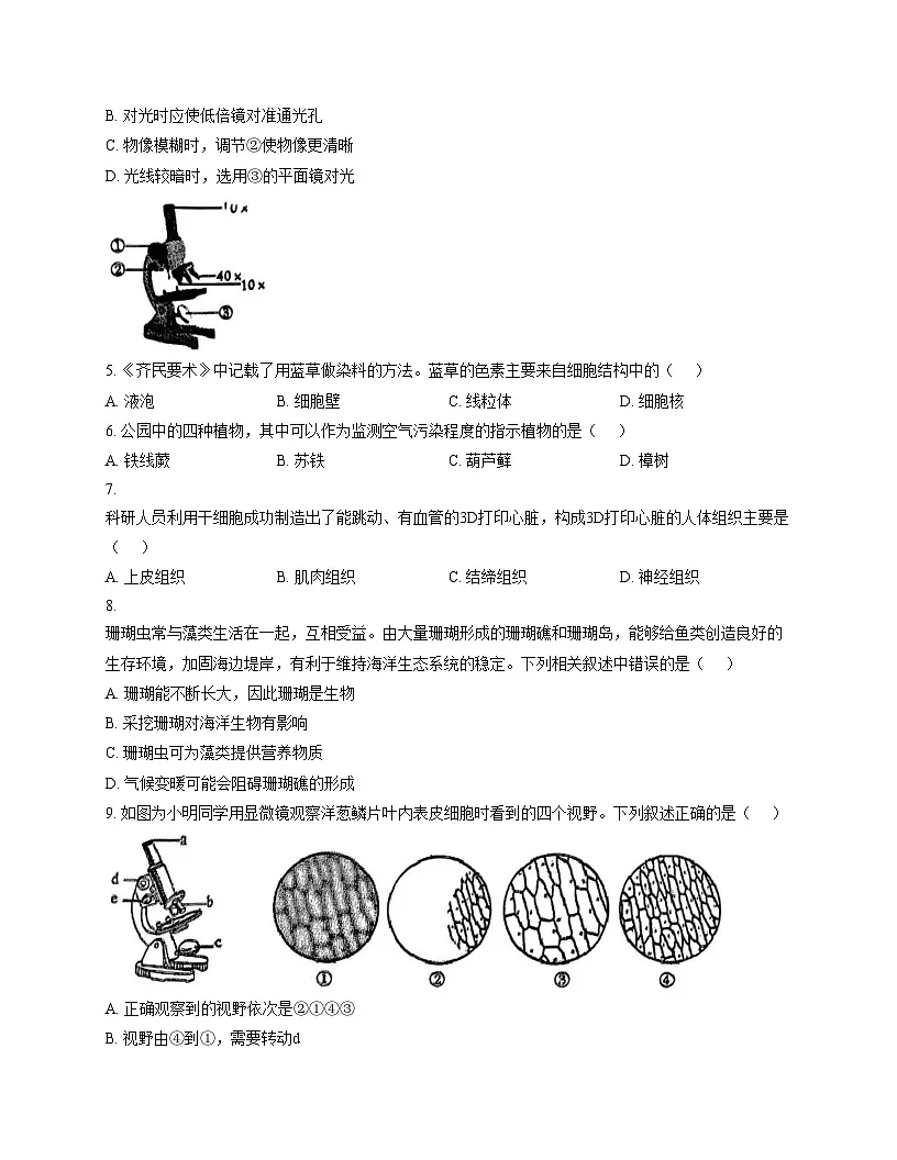 河南省信阳市淮滨县2025_2026学年七年级上学期期中考试生物试题(文字版,含答案)第2页