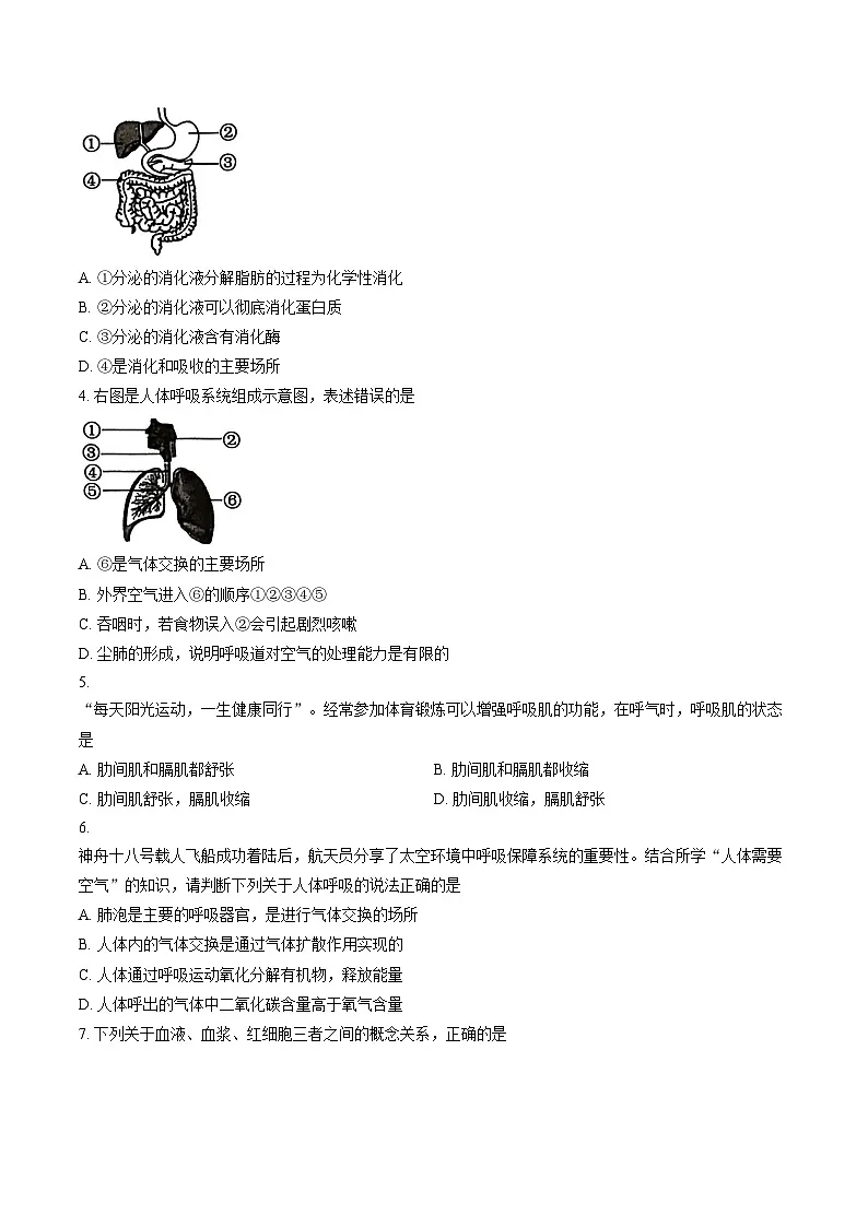 山东省济宁市梁山县2025__2026学年度第一学期期末教学质量调研__八年级生物试卷(文字版,含答案)第2页