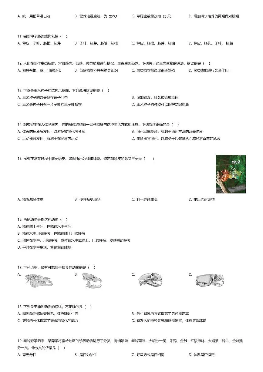 2025~2026学年北京东城区初一上学期期末生物试卷(有答案解析)第2页