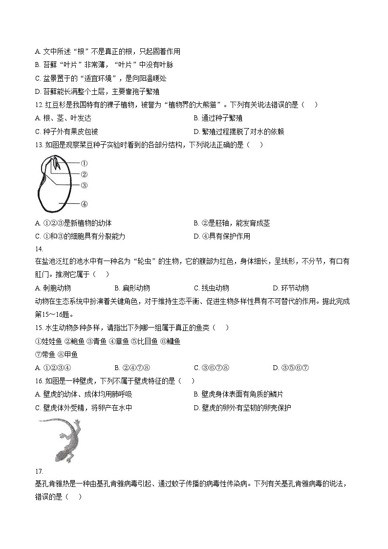 河南省驻马店市汝南县一中,县二中,县三中联考2025_2026学年七年级上学期1月期末生物试题(文字版,含答案)第3页