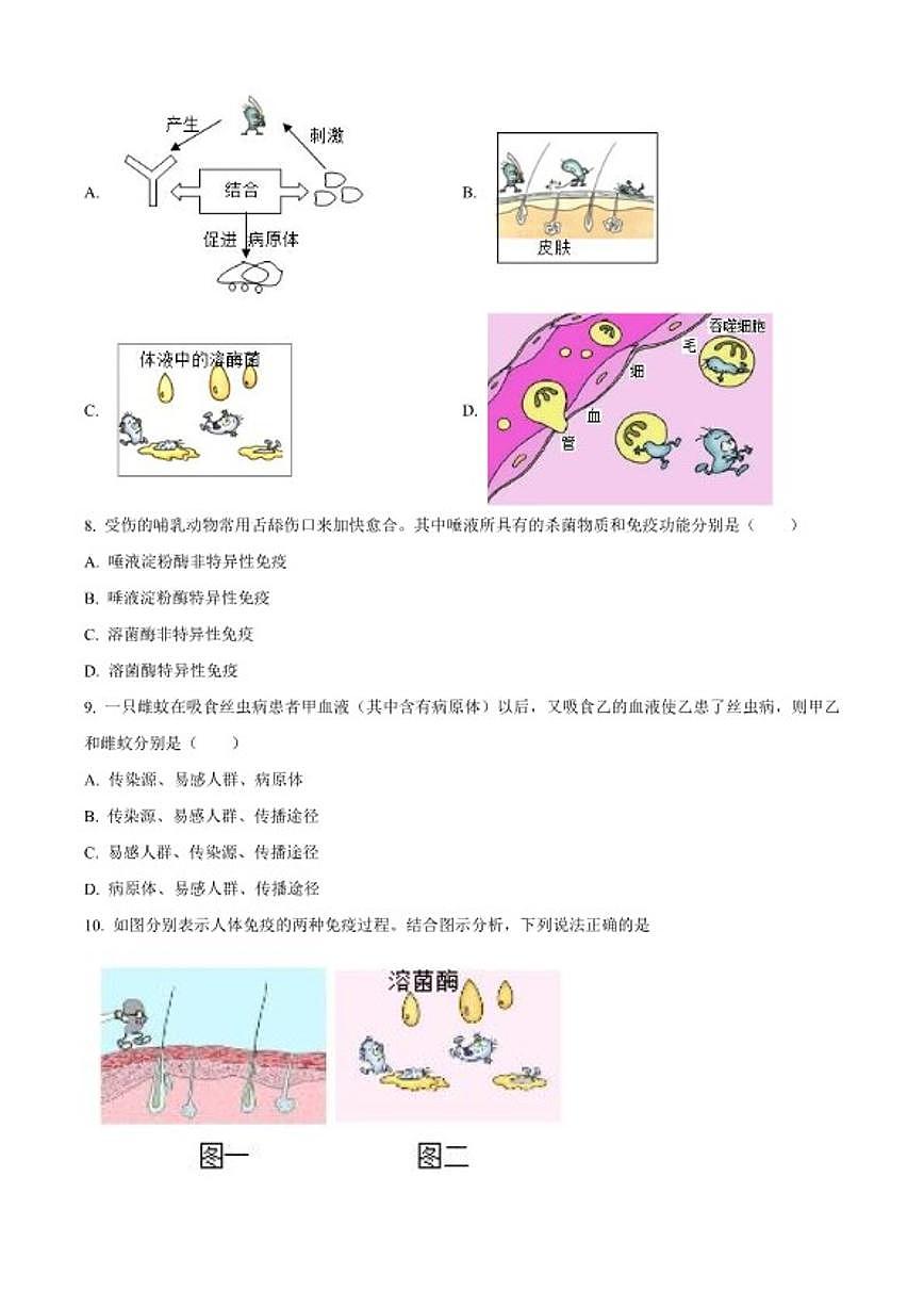 2025-2026学年湖北省武汉市蔡甸区八年级上学期期末生物学(无答案)试题第3页