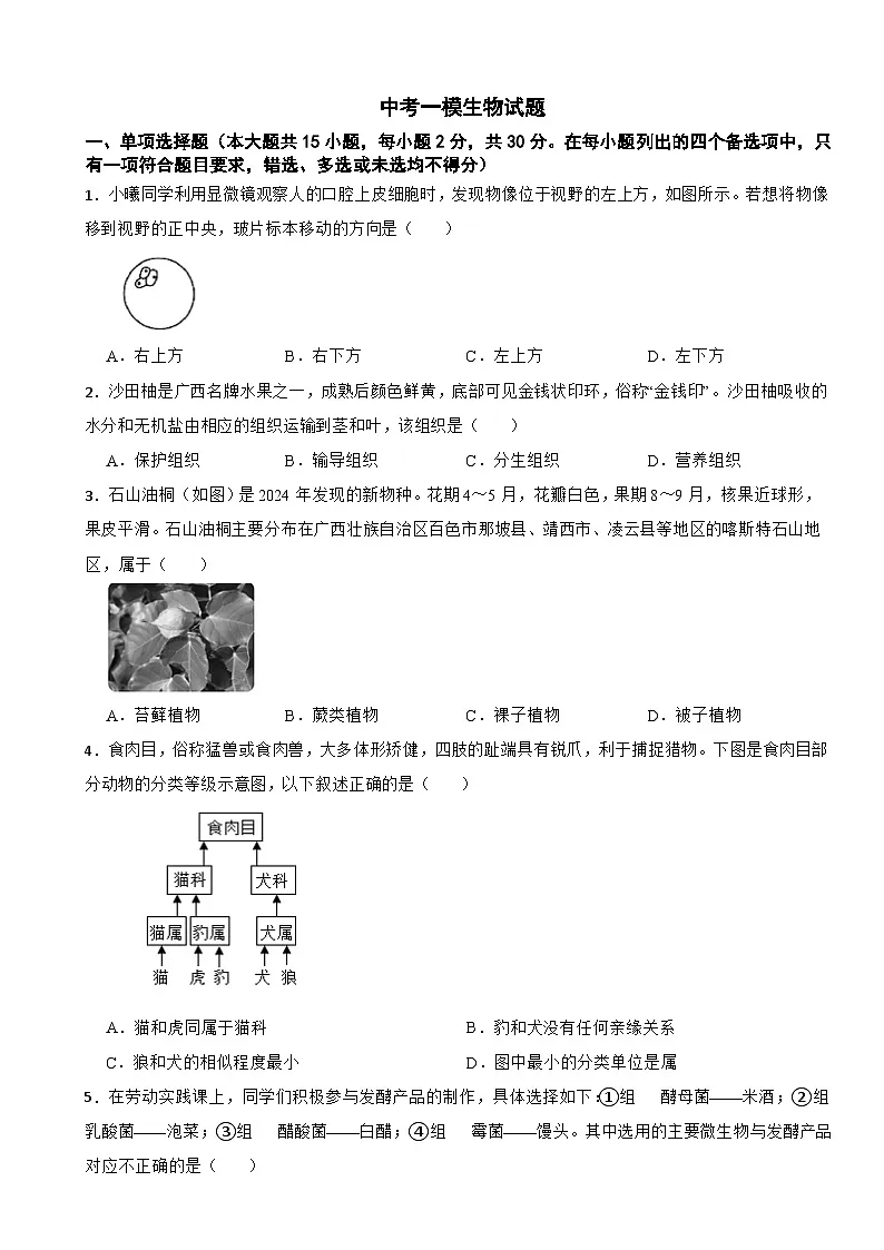 广西桂林市2026年中考一模生物试题附答案第1页