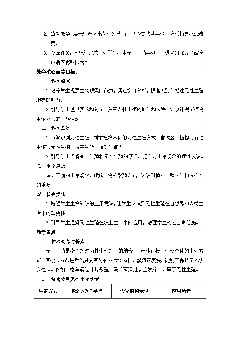 2026年春新教材人教版八年级下册生物6.1.1无性生殖 教案第3页