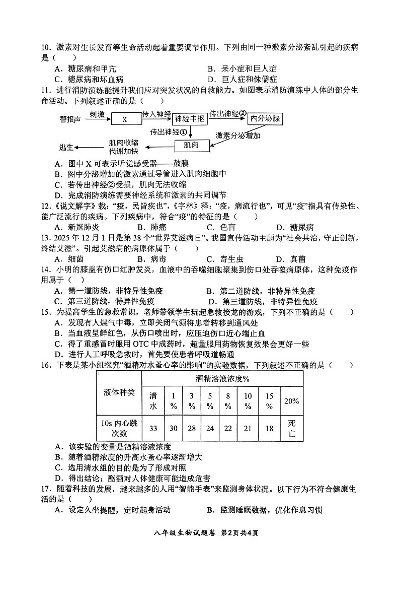 【8生(RJ)期末】安庆市太湖县2025-2026学年度第一学期期末教学质量监测八年级生物试题卷第2页