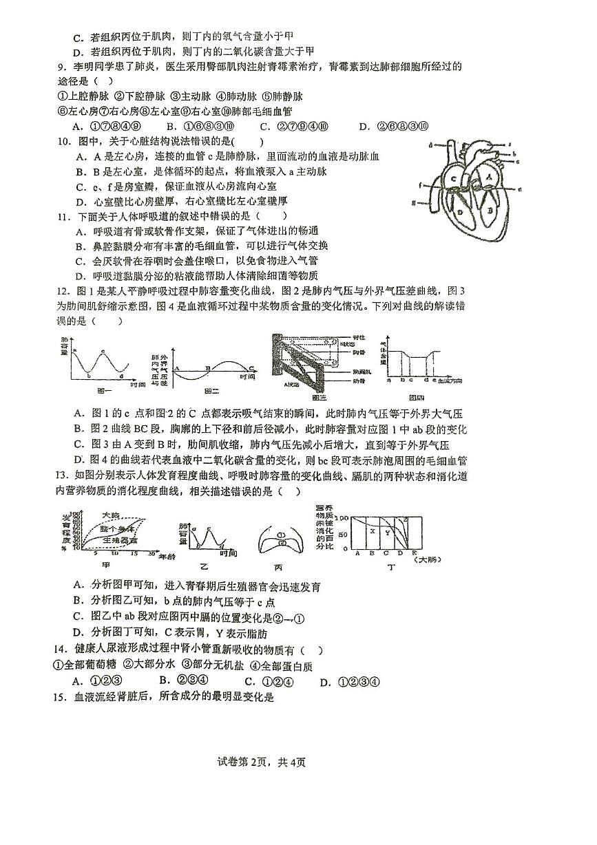 江苏沛县汉源中学等校2025-2026学年八年级上学期期末考试生物试题第2页