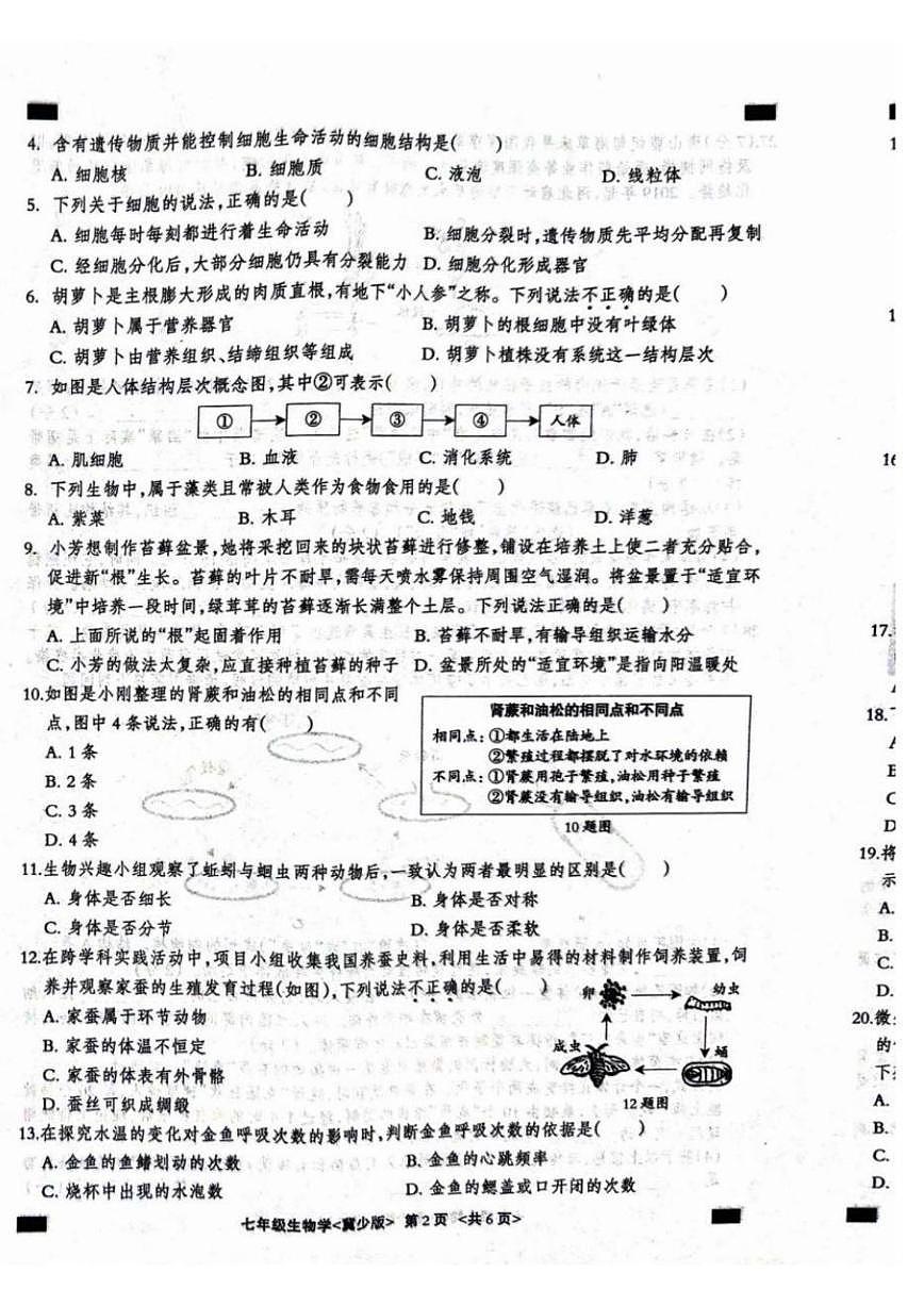 2025-2026学年河北省张家口市张北县七年级上学期1月期末生物试题(含答案)第2页