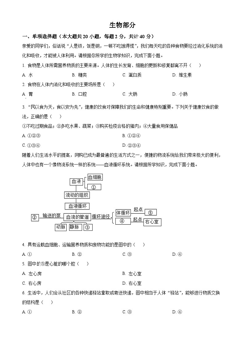 江苏省宿迁市沭阳县2025-2026学年八年级上学期期末生物试题(试卷+解析)第1页