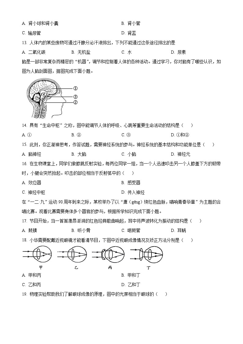 江苏省宿迁市沭阳县2025-2026学年八年级上学期期末生物试题(试卷+解析)第3页