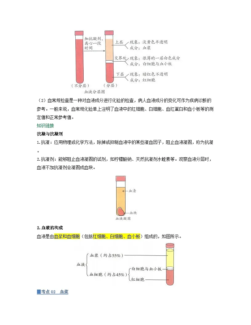 第四单元 第4章 第1节 流动的组织——血液 2025-2026学年初中生物人教版2024七年级下册同步讲义(原卷版)第2页