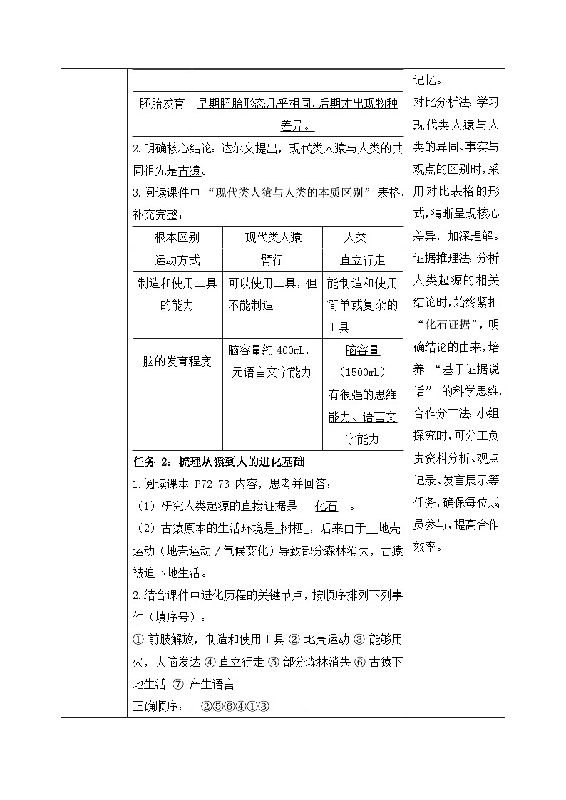 6.3.4人类的起源——生命的延续和发展【导学案】——2026年初中生物八年级下册人教版docx - 教师版第2页