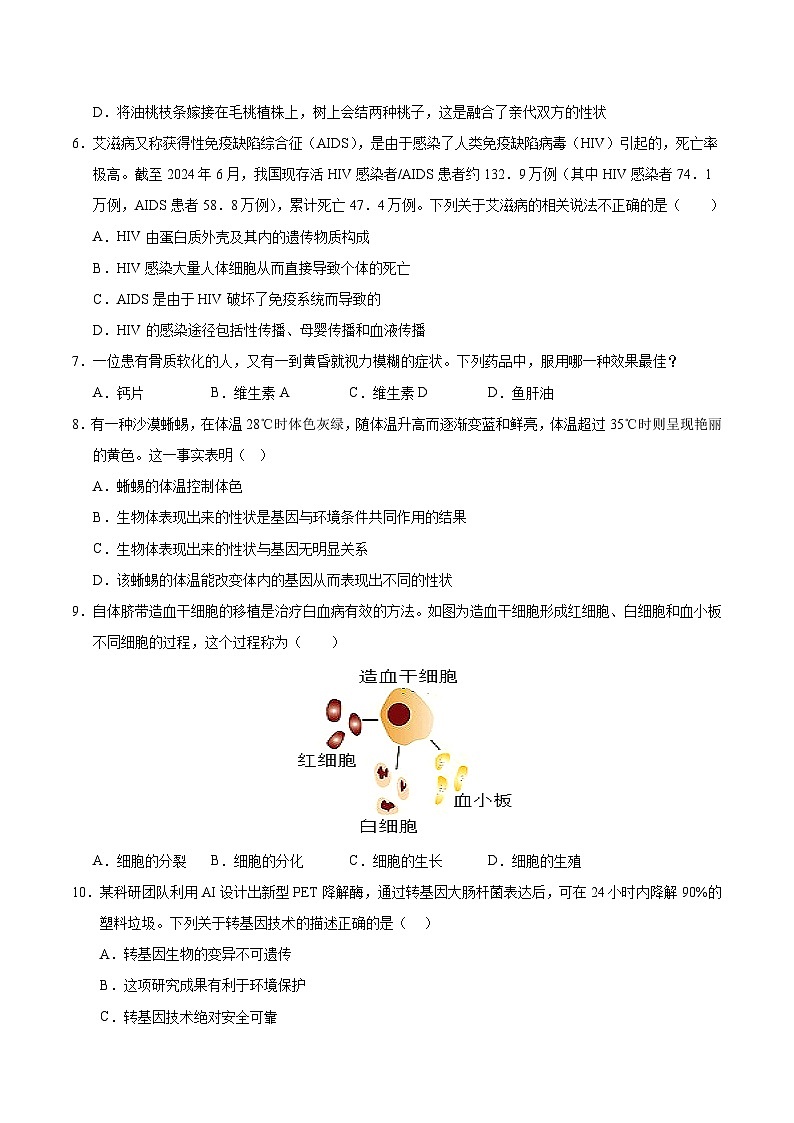 2026年中考生物第一次模拟卷(山东卷)(考试版A4)第2页