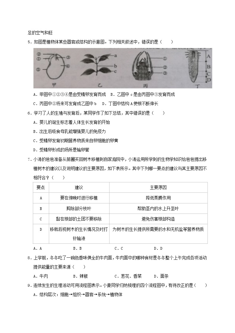 2019年湖南省张家界市中考生物试题（含解析）02