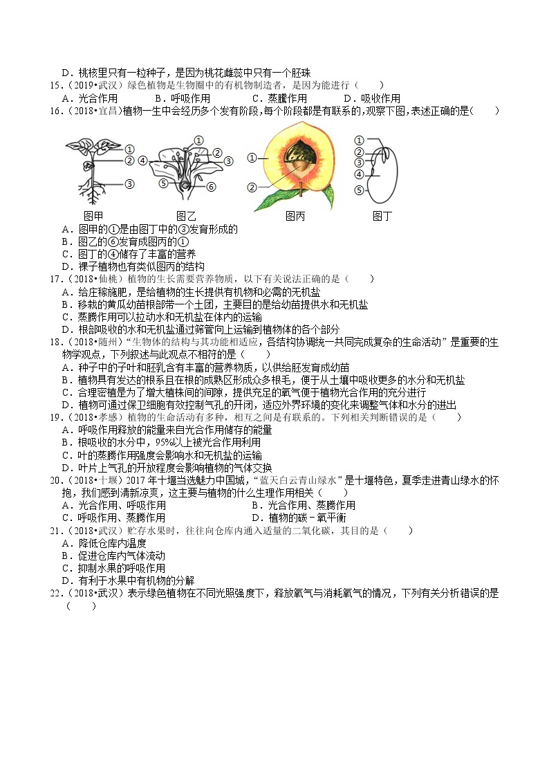 湖北省2018-2020年近三年中考生物试题分类（3）——生命圈中的植物(含解析)03