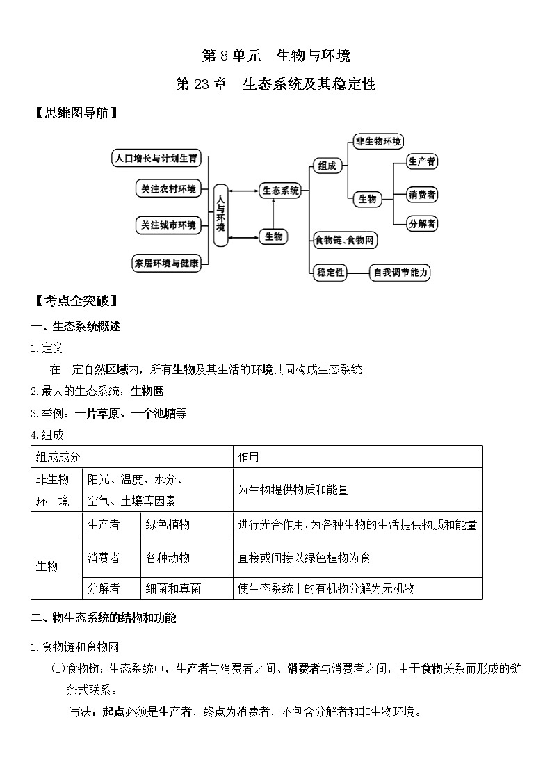 北师大版生物中考一轮复习学案:第八单元 生物与环境第1页