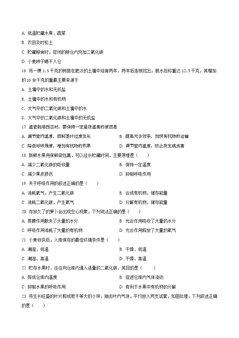 第三单元 绿色植物与生物圈中的碳—氧平衡-2020-2021学年七年级生物上学期单元复习（人教版） 试卷03