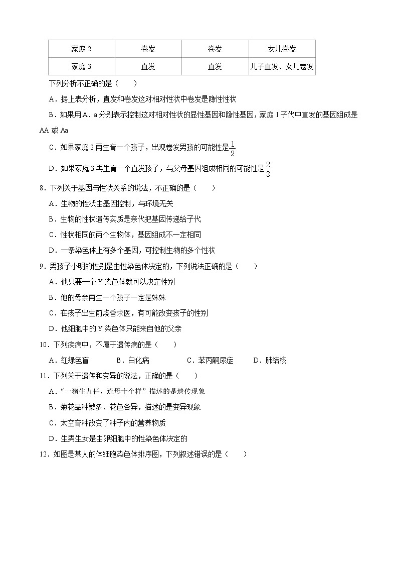 北师大版生物八年级上册中考总复习 第20章 的遗传和变异  测试题(含答案)精品试题第2页