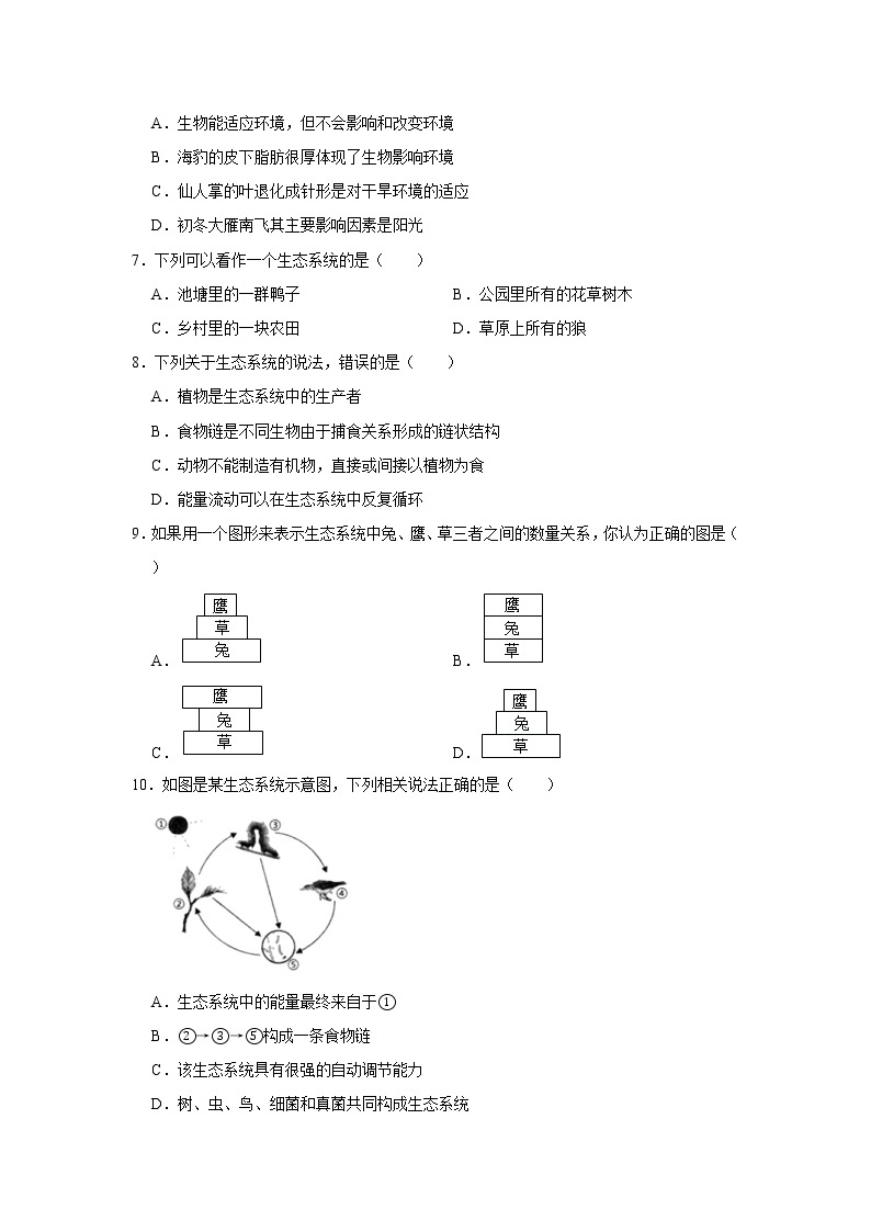 2020-2021学年山东省泰安市新泰市六年级（上）期中生物试卷（五四学制）  解析版02