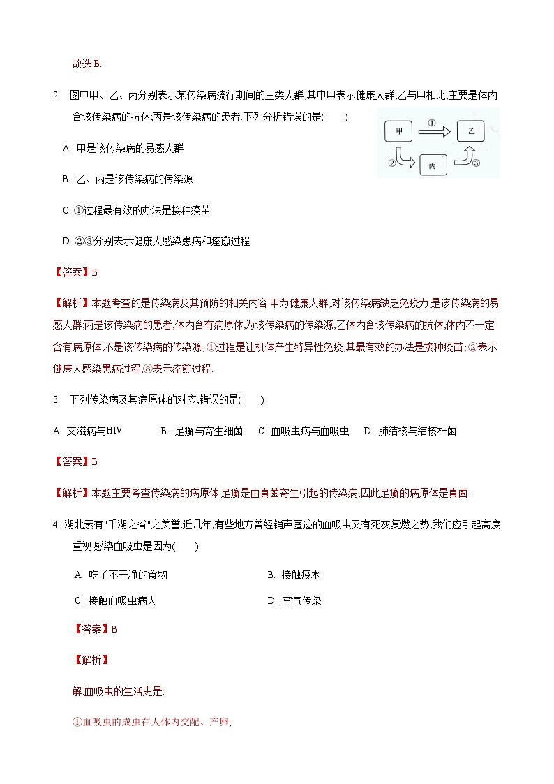 24.2 传染病的预防第2课时(练习)(解析版)第2页