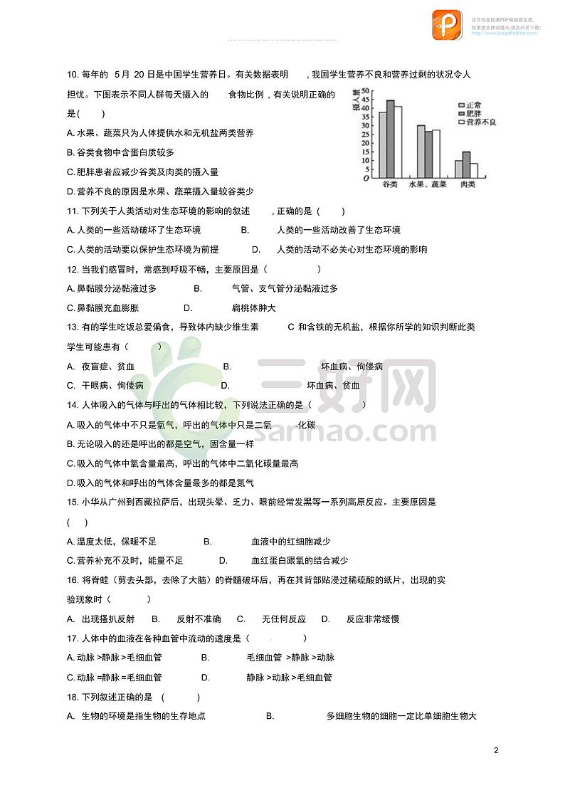 2020_2021学年八年级生物开学摸底自测卷pdf02