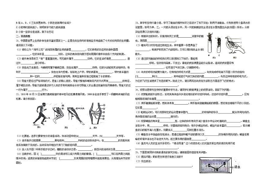 魯科版淄博張店2018-2019學(xué)年度八上期中生物學(xué)試題(含答案)第2頁