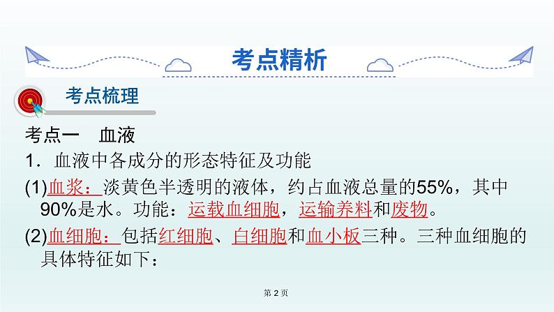 2021届生物中考复习 第12课 人体内物质的运输 课件PPT02
