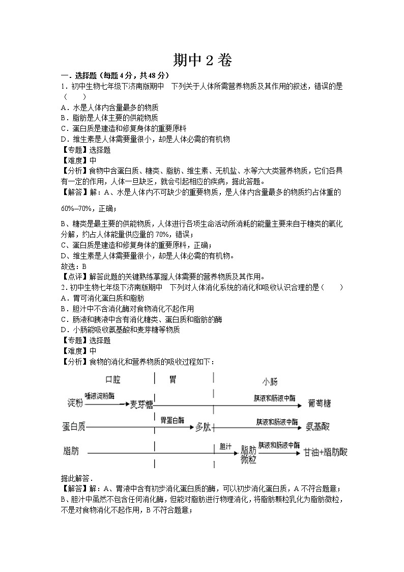 济南版七年级下册生物期中2卷01