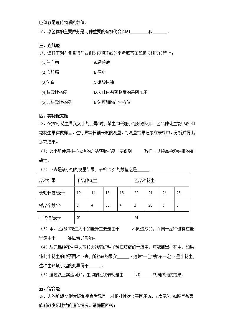 2020-2021学年鲁科版生物八年级下册 第八单元第二章《生物的遗传与变异》测试卷(含答案)03
