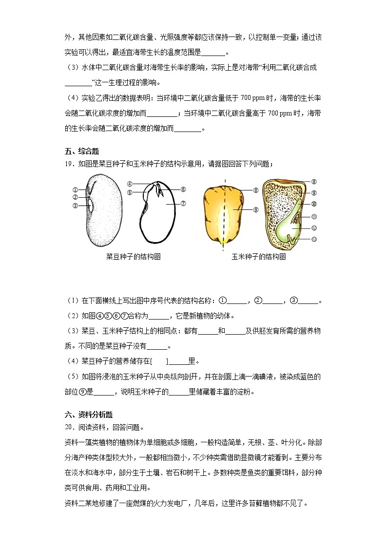 2020-2021学年鲁科版生物六年级下册第一章《生物圈中的哪些绿色植物》测试卷(含答案)03