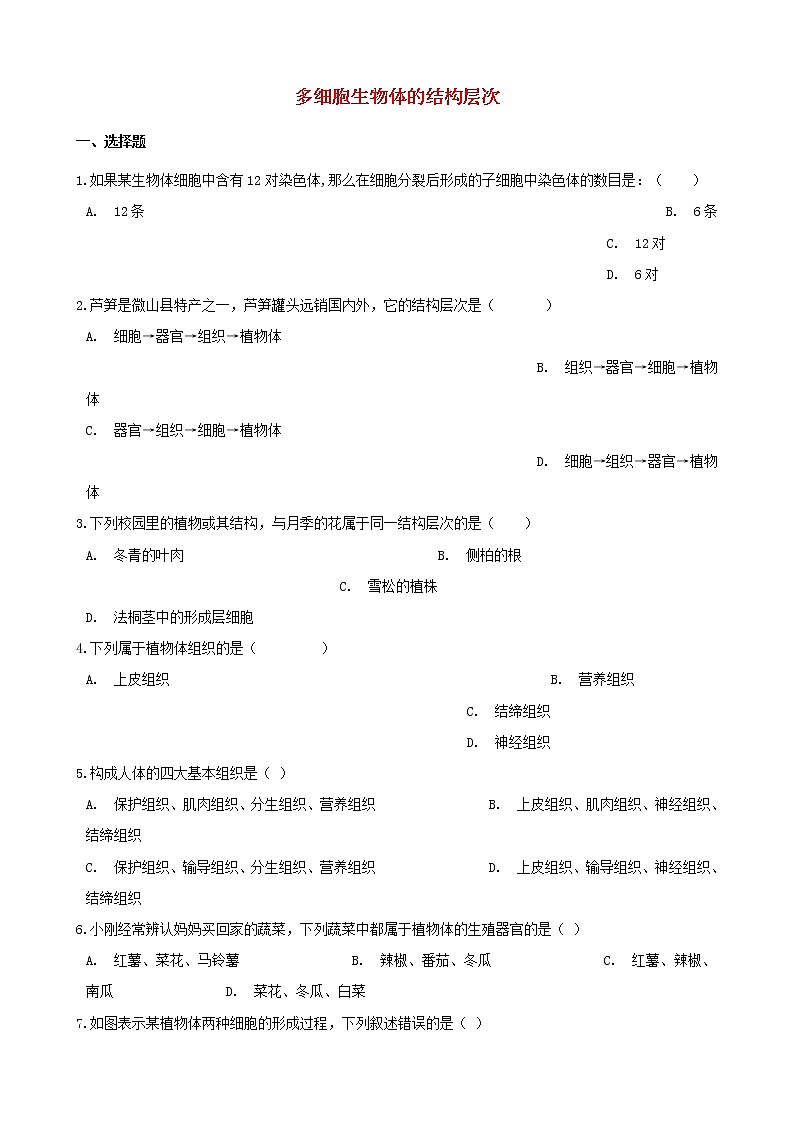 2021年中考生物一轮复习专项训练打包11套01