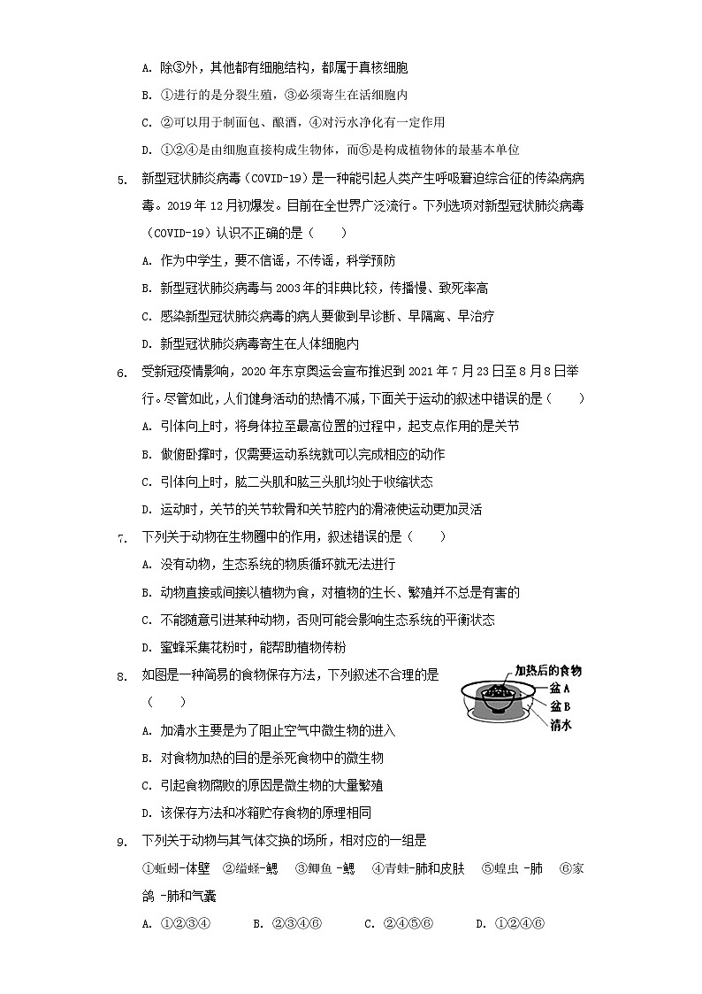 湖北省武汉市2020-2021学年八年级上学期期中考试生物试题(word版 含答案)02