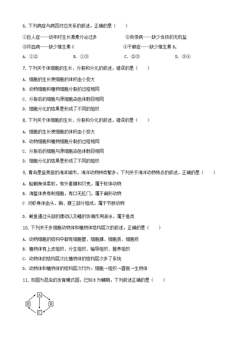 山东省青岛市2020年中考生物试题(原卷版+解析版)02