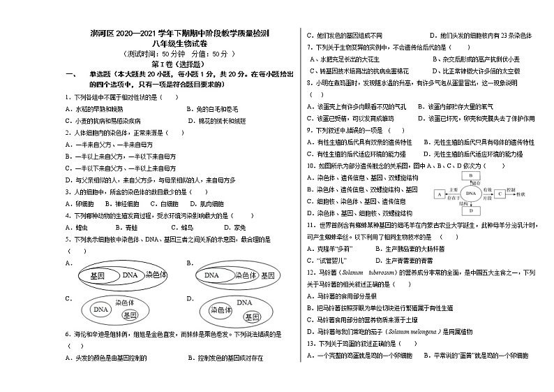 河南省信阳市浉河区2020-2021学年八年级下学期期中考试生物试题01