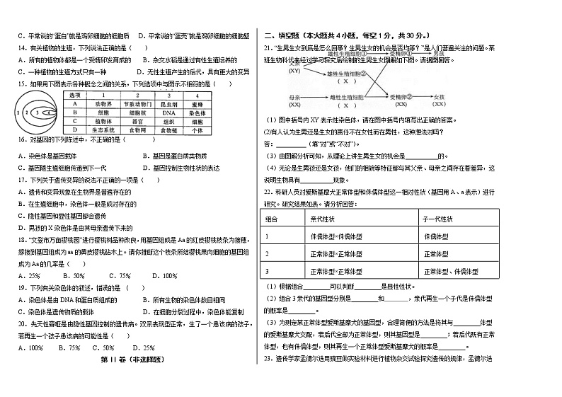 河南省信阳市浉河区2020-2021学年八年级下学期期中考试生物试题02