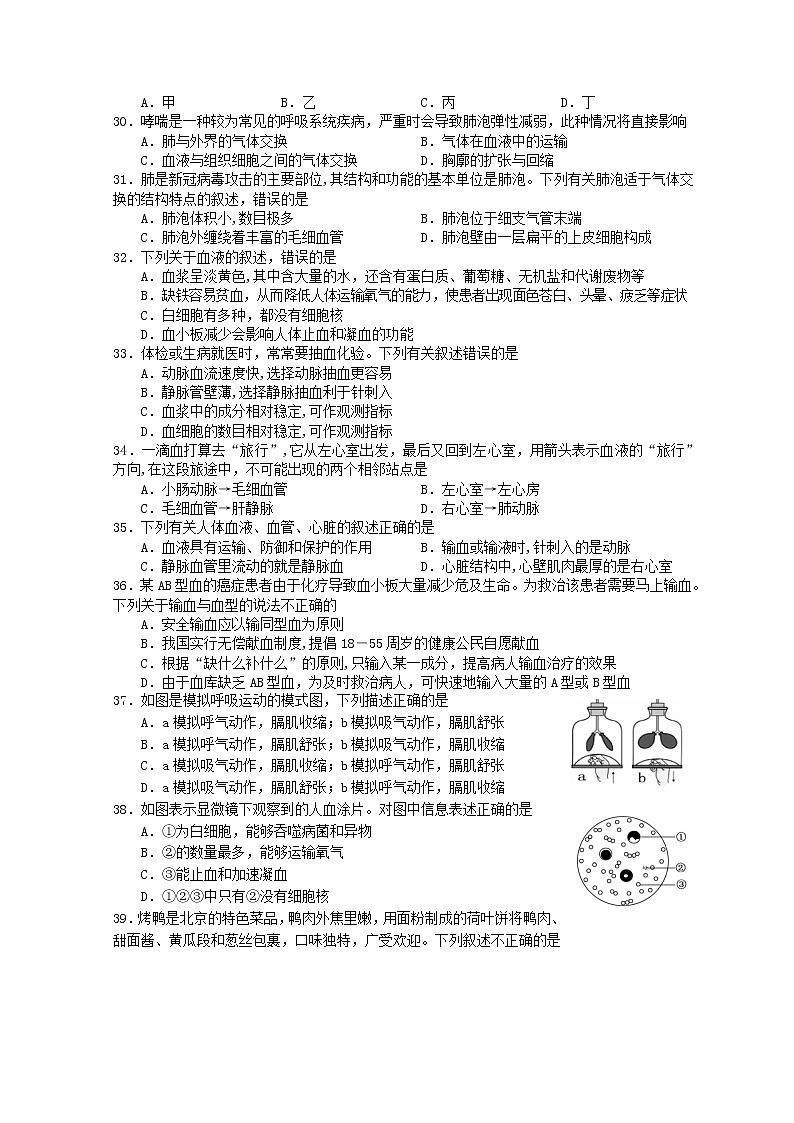 四川省绵阳市三台县2020-2021学年下学期七年级期中考试生物试题(含答案)02