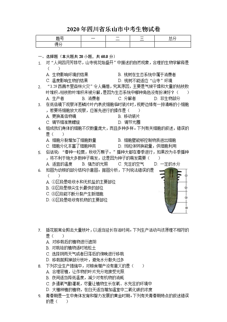 2020年四川省乐山市中考生物试卷01