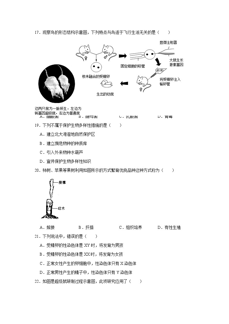 2021年天津市和平区中考生物模拟试卷(word版 含答案)03