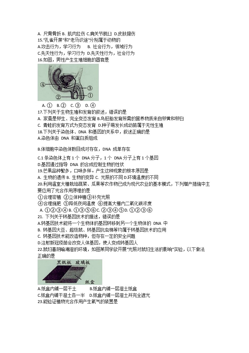 2021年广东省韶关市初中学业水平模拟考试生物试题( 含答案)03
