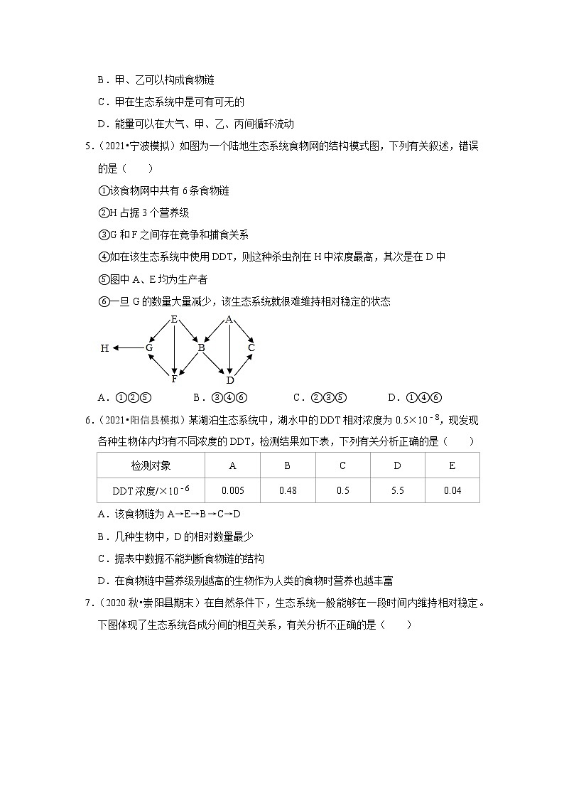 2021年湖北中考生物复习专练——专题5生态系统02